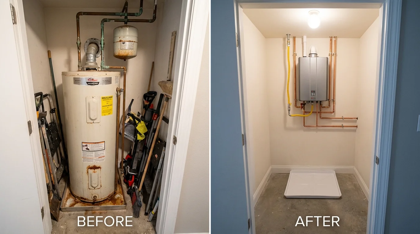 Tank water heater versus wall-mounted tankless unit comparison for Manhattan, IL homeowners